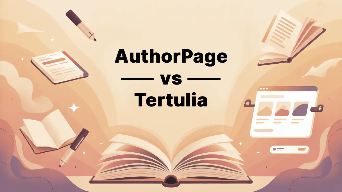 Side-by-side comparison of AuthorPage and Tertulia author website builder interfaces